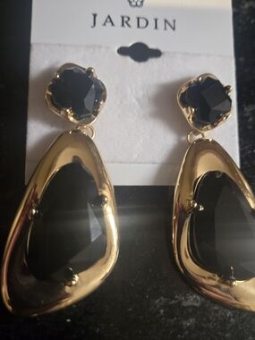 Jardin Gold-Tone Drop Earrings with Black Stones